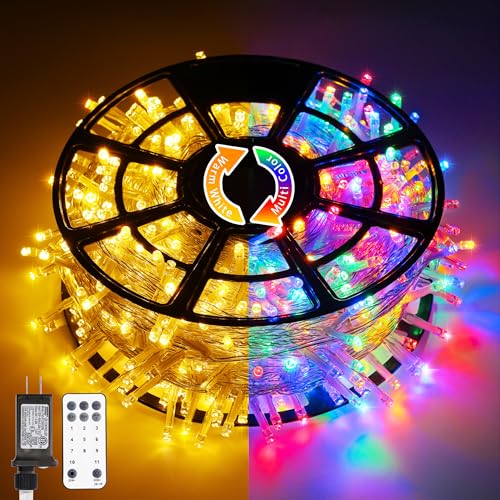 JMEXSUSS 600 LED Color Changing String Lights Plug in, 168FT Warm White & Multicolor Christmas Lights with Remote, Christmas String Lights Outdoor Waterproof Clear Wire for Tree Xmas Decor - color: Warm White to Multicolor, size: 600 LED