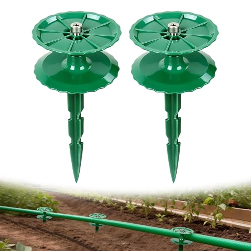 2 Pack 10 Inch Garden Hose Guide Stakes, Upgraded Reinforced Disc, Rotatable Double-Disk Sun Protection Heavy-Duty Plastic Stake, Hose Guard for Yard, Lawn & Flower Bed Landscaping (Green 2Pcs) - color: Green 2Pcs