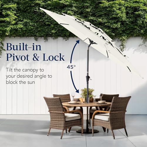 Best Choice Products 10ft 3-Tier Market Patio Umbrella, Outdoor Sun Shade with Tilt, Crank Lift, 8 Ribs for Backyard, Deck, Poolside - color: Ivory