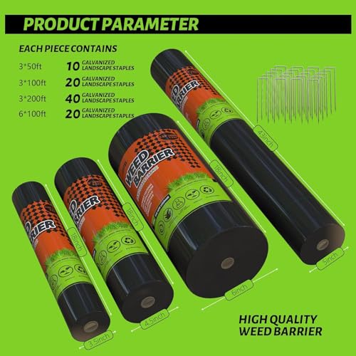 3x50FT Weed Barrier Landscape Fabric Heavy Duty, 3.2oz Durable Geotextile Fabric, Block Gardening Ground Cover Weed Mat, Weed Control Garden Cloth for Landscaping, French Drains, Yard Driveway - size: 3*50