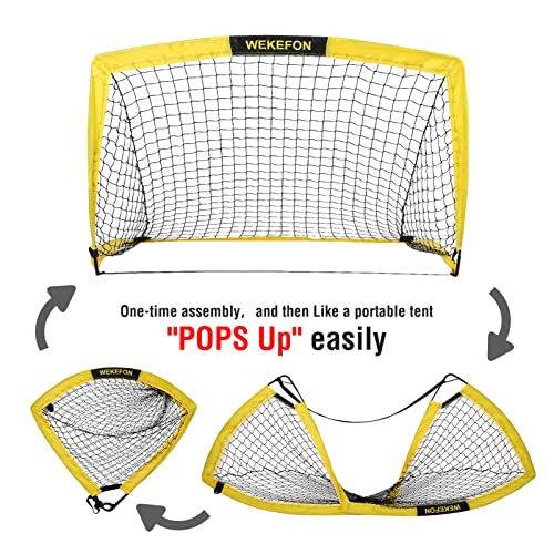 Soccer Goal with Carry Bag, 10/9MM Strengthen Pole, Arched Design, Kids Soccer Goals for Backyard Set 5x 3.1/3.6x2.7/2.9x2.4ft Portable Pop Up Soccer Nets for Toddler, Adults, Youth Games, Play, Gifts - color: Yellow, style: 2 Goals-3.6 ft x 2.7 ft