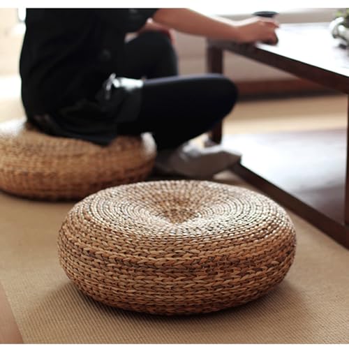 Round Woven Floor Pillow,Straw Flat Seat Cushion,Handmade Floor Pouf Mat,Natural Seat Cushion Boho Living Room Decor(Size:Large,Color:Style 2) - color: Style 2, size: Large