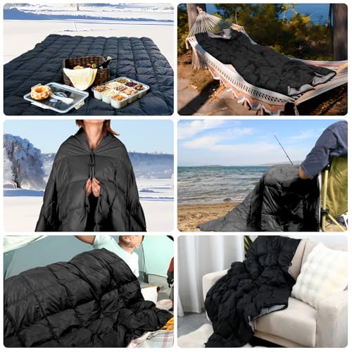 Down Camping Blanket - Lightweight, Packable, Warm & Puffy Outdoor Travel Quilt for Sleep, Hiking, Backpacking, Stadium, Festivals, Water-Resistant Sleeping Bag 55"x79" - color: Midnight Black, size: 1LB 1.6OZ / 79" x 55"