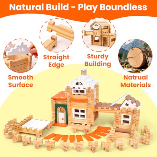 Jovi-mindly＆Notchies New 206 PCS Wooden Blocks Wooden Toys with House and Car, Preschool Learning Toys Wood Blocks Building for Kids Ages 4-8 Creative Construction Game,Birthday Toys Gifts - style: City Builder