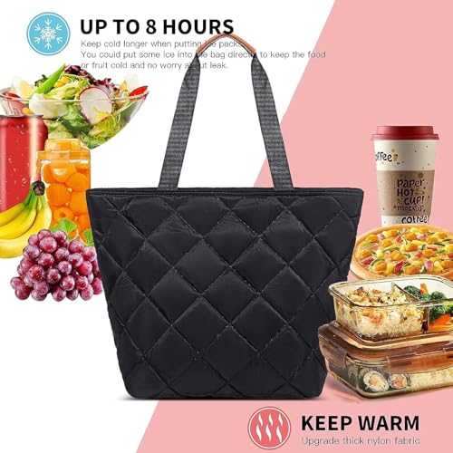 Insulated Cooler Bag Reusable Grocery Tote Bags Transport Large Lunch Box for Women - color: Satin Black