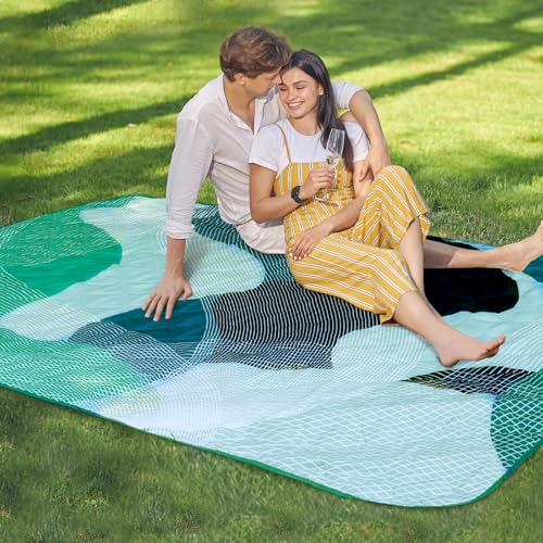 Whale Flotilla Extra Large Waterproof Picnic Blankets 60"x80", Foldable Lightweight Outdoor Blanket for Camping, Hiking, Traveling, Soft Portable Easy to Clean Picnic Mat for Beach Grass Park, Green - color: Green