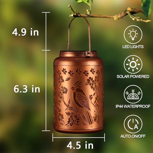 Red Bird Solar Lanterns Outdoor Waterproof Garden Decor Birthday Gifts for Women Mom Grandma Hanging Lights Metal Decoration Outside for Yard, Patio,Backyard,Porch - style: B-Red Bird