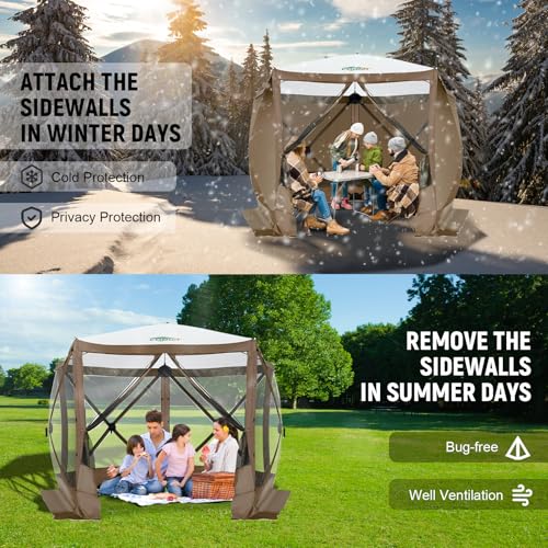 COBIZI 10x10 FT Pop up Gazebo, Popup Canopy Tent,Screened in Gazebos with sidewalls,Waterproof Portable Outdoor Small Screen Tents Sun Shelter,carpas para Patio for Camping,Garden,Backyard,Brown - color: Brown, size: 10x10FT with 4 Sidewalls