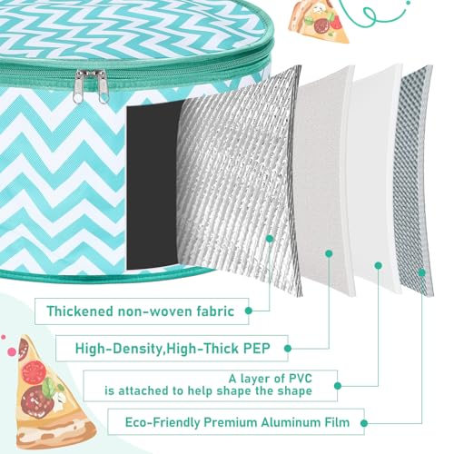 Pickmesh Round Pie Carrier 12 x 7 Inch Insulated Casserole Carriers with Lid and Detachable Handle for Hot or Cold Food Cake Transport Thanksgiving Christmas Gift(Cyan White Zigzag) - color: Cyan White Zigzag