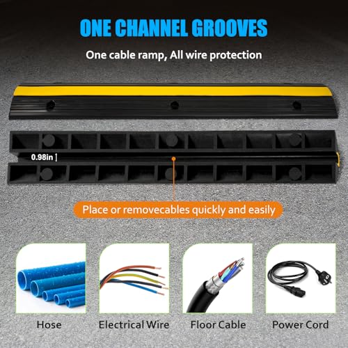 CXRCY Cable Protector Ramp 4 Pack of 1-Channel Rubber Hose Ramp, 22046Lbs Capacity Heavy Duty Speed Bumps Hose Cord Protector Ramps for Driveway&Outdoor/Wire/Hose/Pipe Hider - size: 4 Pack 1 Channel