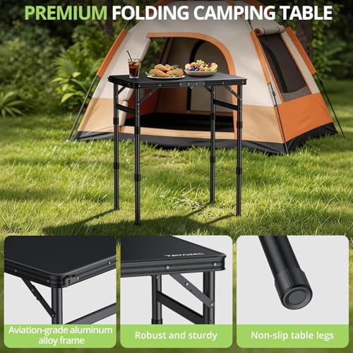 2ft Plastic Folding Camping Table, 3 Adjustable Height Waterproof Small Folding Table with Portable Carry Handle for Outdoor Indoor RV Travel Picnic Beach Patio, 22.8" X 15.7", Pure Black - color: Pure Black