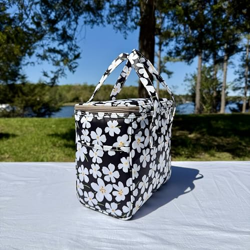Kwang Min Floral Insulated Lunch Bag for Women,Reusable Lunch Box,Large Cooler for Office,Picnic Outdoors,Premium Quality Waterproof Fabric,Ideal Gift for Outdoors and work (Black Rose) - color: Black Cosmo