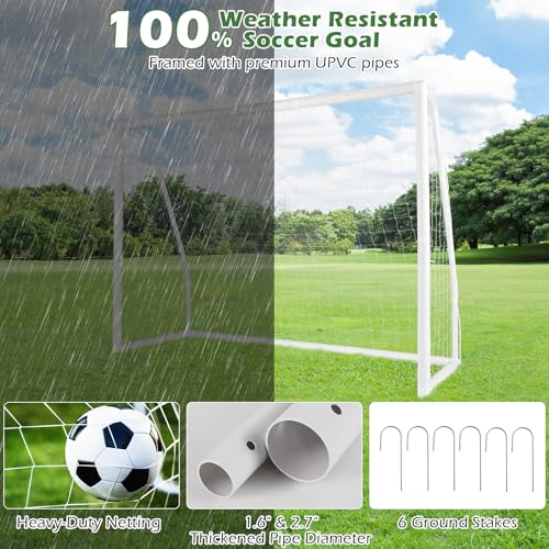 Goplus Soccer Goal, 12'x6'/8'x6'/6'x4' Soccer Net with Strong UPVC Frame, Quick Set-up, High-Strength Netting, Portable Weatherproof Soccer Goals for Backyard Kids Soccer Practice Training - style: 8ftx6ft