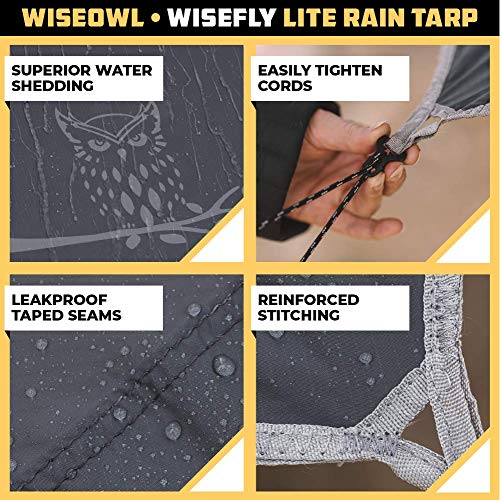 Wise Owl Outfitters Hammock Rain Fly – Waterproof Camping Tarp Cover with Tent Stakes & Carry Bag, Ultralight Shelter for Backpacking & Outdoor Shade - color: Gray, size: Standard (26 oz)