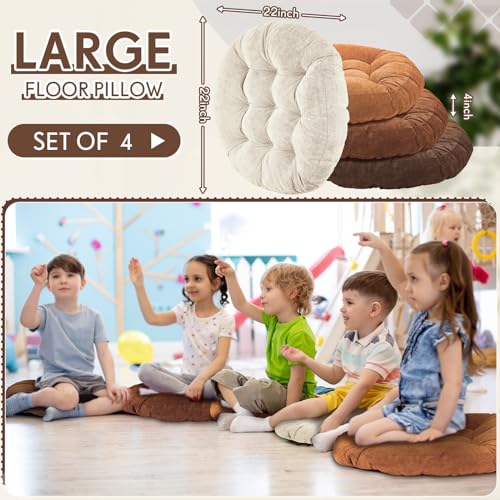 Jerify Floor Pillow Cushions Large Round Square Large Meditation Floor Pillow for Classroom Adult Meditation Picnic Party Seating Learning Daycare School(Round,Brown,4 Pcs) - color: Brown, size: Round