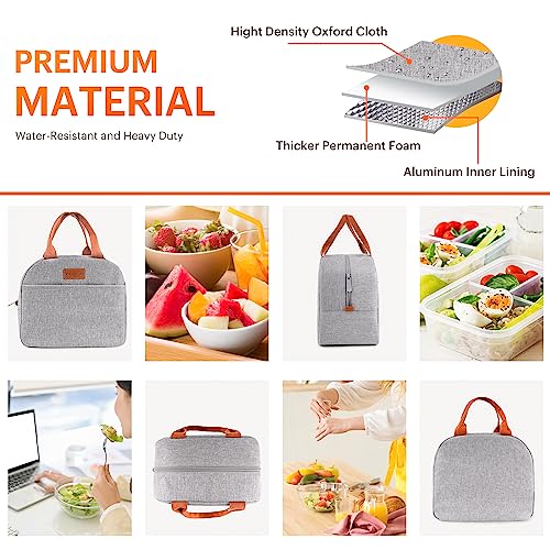 Lunch Bag for Women & Men Adult Insulated Lunch Box, Small Leakproof Cooler Food Lunch Containers Reusable High Capacity Lunch Tote Bags for Work, Travel, Outdoor (Grey) - color: Gray