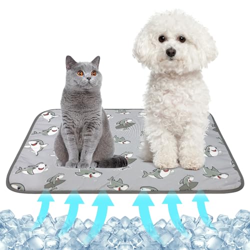 NACOCO Summer Pet Cooling Mat - Cat Dog Cushion Pad Sleeping Cool Sharks Comfortable Soft for Pets Kids and Adults (Grey Shark, M) - color: Grey Shark, size: M: 19.5" x 27.5''