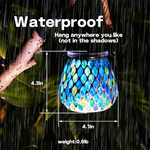 2 Pack Mosaic Blue Solar Lanterns, Outdoor Glass Hanging Lights, Waterproof, Solar Table Lamps, Christmas Gifts for Women Mom Grandma, Night Lights, Decoration for Garden, Patio, Yard, Outdoor Decor - style: 2 Pack Serene