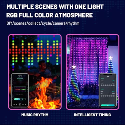 HXWEIYE 300LED Fairy Curtain Lights, 9.8x9.8Ft USB Plug-in 8 Modes Christmas String Hanging Lights with Remote for Bedroom Backdrop Wedding Indoor Wall Decor, RGB Color Changing, Standard – 1 Pack - color: RGB Color Changing, size: Standard – 1 Pack