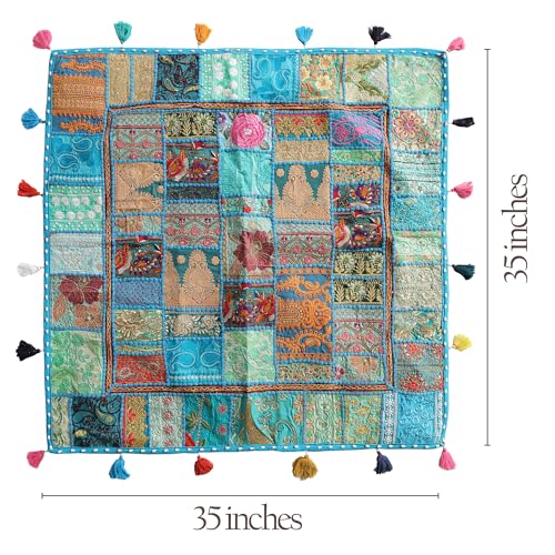 THE ART BOX 35" X 35" Large Boxed Shaped Premium Hypoallergenic Square Stuffer Best for Meditation Floor Pillow Cover, Mandala Ottoman Cushion, Dog Beds, Lounger, Pet Beds - color: Turquoise
