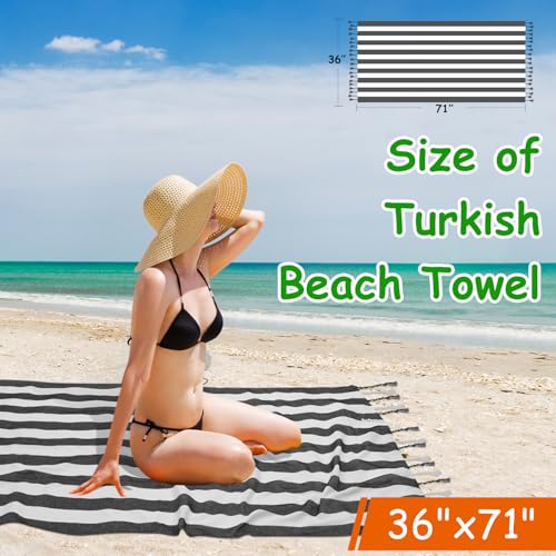 Set of 6 Turkish Beach Towel, Cotton Beach Towels, 36 x 71 Inches Turkish Towel, Sand Free, Quick Dry, Lightweight Beach Towels for Adult Black - color: Black, size: 6 Pack