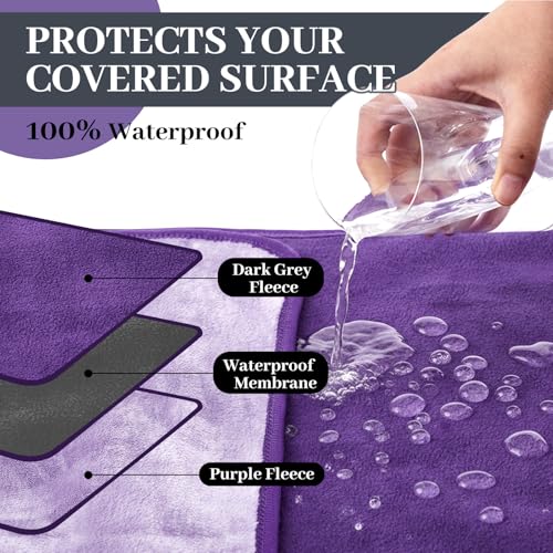 Tisancy Waterproof Blanket for Bed Couch Sofa, 40''x60'' Reversible & Washable, Fleece and Flannel Waterproof Mat, Water Resistant Bed Cover, Leakproof Mattress Protector(Light Purple/Dark Purple) - color: Light Purple and Dark Purple, size: Throw Size S(