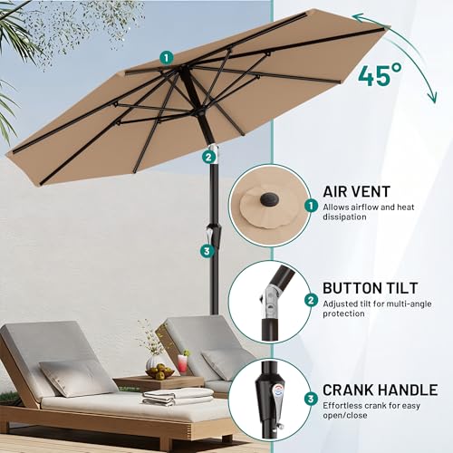 AreShark 9 FT Patio Umbrella for Outdoor, Outdoor Table Umbrella with Push Button Tilt and Crank, Outdoor Patio Umbrellas with 8 Sturdy Ribs for Market, Garden, Pool (Beige) - color: Beige, size: 9ft