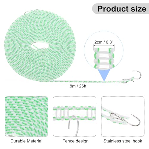 uxcell Windproof Clothesline, 8M 26ft Plastic Non-Slip Clothes Drying Rope Portable Travel Clothesline for Courtyard Outdoor Laundry Camping, Green - color: Green, size: 26.2ft