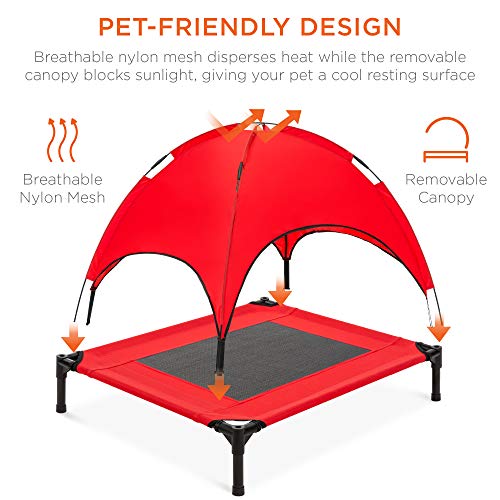 Best Choice Products 30in Elevated Cooling Dog Bed, Outdoor Raised Mesh Pet Cot w/Removable Canopy Shade Tent, Carrying Bag, Breathable Fabric - Red - color: Red, size: 30in