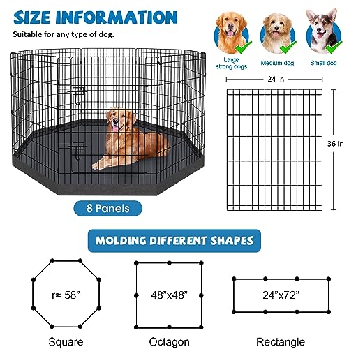 Peekaboo Dog Pen Pet Playpen Dog Fence Indoor Foldable Metal Wire Exercise Puppy Play Yard Pet Enclosure Indoor Outdoor 8 Panels 36 Inch with Bottom Pad/Top Cover(Black 36 Bottom Cover) - style: Playpen + bottom pad