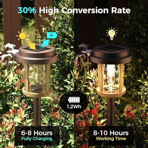 XMCOSY+ Solar Pathway Lights Outdoor, 6 Pack Solar Powered Garden Lights, 20 LM LED Glass Landscape Lights, Waterproof Lighting for Garden Yard Landscape Driveway Walkway - color: ‎Brown & Black, size: 6 Packs