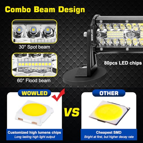 Magnetic LED Light Bar, Super Bright 12 Inch Combo Beam Cigarette Lighter Light Bar 6000K with Strong Magnets 4 Way Mount, 12V 24V Tractor Work Light for ATV Cars Trailer - size: 12inch Combo Magnetic Lights