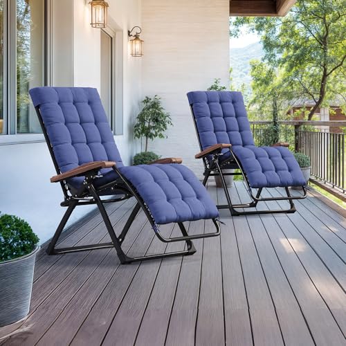 PURPLE LEAF Oversized Outdoor Reclining Chair Set of 2 Patio Zero Gravity Chaise Lounge Folding Chair with Removable Cushion Adjustable Headrest for Lawn Camping Beach Pool Navy Blue - color: Navy Blue - 2 Chairs, size: Oversized – Thick Cushion