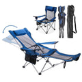 Reclining Folding Camping Chair with Removabel Footrest, Adjustable Folde Camping Chair with Foot Rest, Camp Lounge Outdoor Beach Chair, Mesh Reclining Design, with Pillow Cup Holder, Blue Mesh - color: Blue Mesh