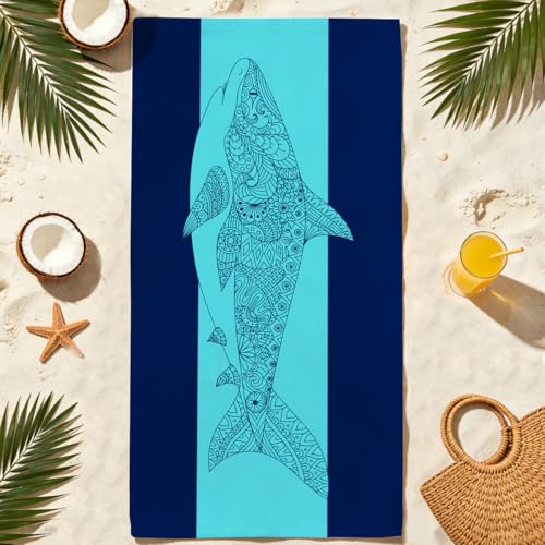 Shark Microfiber Lightweight Beach Towel Sand Free Quick Dry Absorbent Thin Towels Blanket for Swimming Pool Camping Beach Vacation Essentials Accessories Travel Things for Cruise Gym - color: Lcs Multicolor 1537