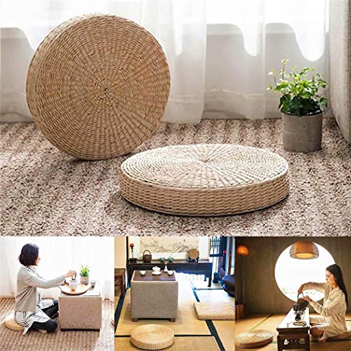 Woven Straw Mats Round Futon Mats Tatami Garden Restaurant Home Decoration for Rattan Meditation and Meditation(40cm x 6cm)