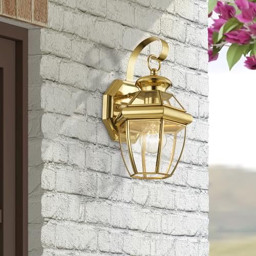 Livex Lighting 2051-02 Monterey 1 Light Outdoor Polished Brass Finish Solid Brass Wall Lantern with Clear Beveled Glass - color: Polished Brass