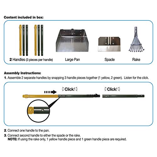 Four Paws Stainless Steel Long-Handled Dog Pooper Scooper Rake, Spade, & Pan 3 Piece Set, Pet Waste Pickup Tool, 38" x 10" - size: Large, 9.5" x 10" x 38", style: Rake, Spade & Pan