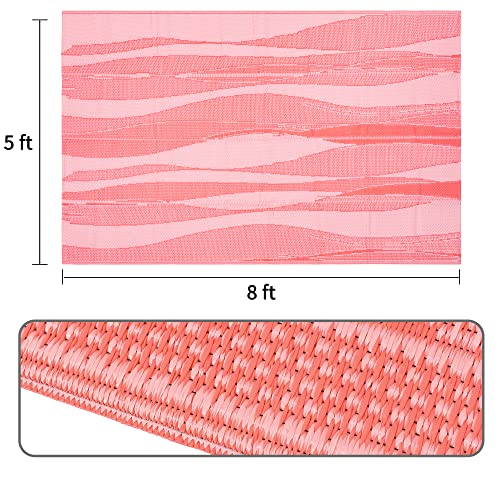 Boulder Bee Outdoor Rugs | Plastic Straw Rug | Waterproof Outdoor Camping Rugs | Quick Drying Picnic Rug | Sand Free Reversible Beach Mats | 5 x 8 Feet | 2.7 lb(Pink) - color: Orange Pink, size: 5*8 Feet