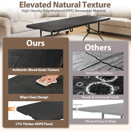 ZENY 8 Feet Plastic Folding Camping Table, Portable Indoor Outdoor Party Picnic Dining Table for Garden Soccer Party Wedding Multipurpose Entertaining Activities (Black) - color: Black, size: 95'' x 30"