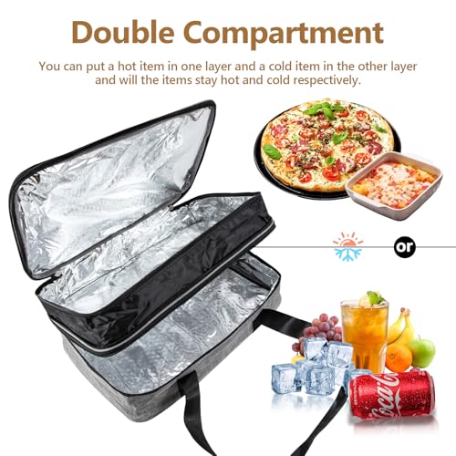 Insulated Casserole Carriers for Hot or Cold Food,Double Decker Casserole Dish Bag Carrying Case,Expandable Food Carrier Warmer Container Bag For Travel Picnic Cookouts.Fits 9"x13" Baking Dish - color: Gray