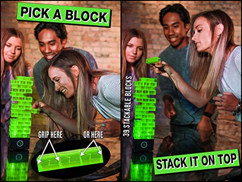 ShiZap! - Electric Shock Stacking Block Game, Plastic Tumble Tower Blocks, Shocking Tweezers, LED Base That Plays Suspenseful Music, Family Fun Party Games for Teenage Boys, Girls, Adults