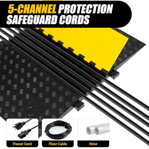 5 Channel Rubber Cable Protector Ramp, ADA Compiant Low Profile Drive Over Cable Protector, Wire Cord Cover Ramp for Wheelchiar, Walker, Gait Trainer, Rollator, Scooter, Low Vehicles