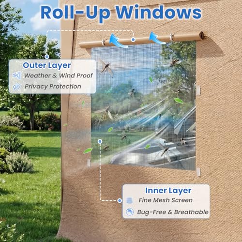 Bezseller 12x20 FT Heavy Duty Carport Canopy with Removable Sidewalls, Portable Garage Tent with Roll-Up Windows & Doors, Car Port with All-Season Tarp for Cars, Trucks, Boats, Yellow - color: Yellow, size: 12 X 20