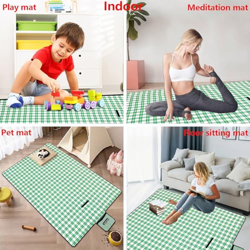 Large Cute Gingham Picnic Blanket 79"X60" Outdoor Picnic Mat Foldable Waterproof Sand Proof Blanket Portable Rug for Picnics Beach Camping Park Lawn Grass Hiking Tent Indoor Play Mat, Green & White - color: Green Gingham