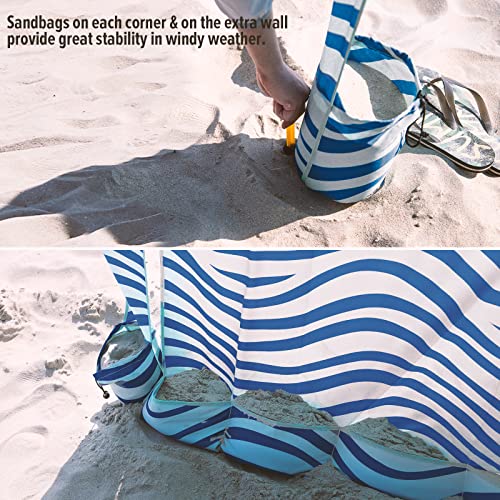 Qipi Beach Cabanas for Sand, Beach Canopy with Sandbags & Side Wall for Family, Easy Set Up Sun Shelter, UPF 50+ UV Protection with Roof Vent - color: 6' x 6' Silverthorne Wave