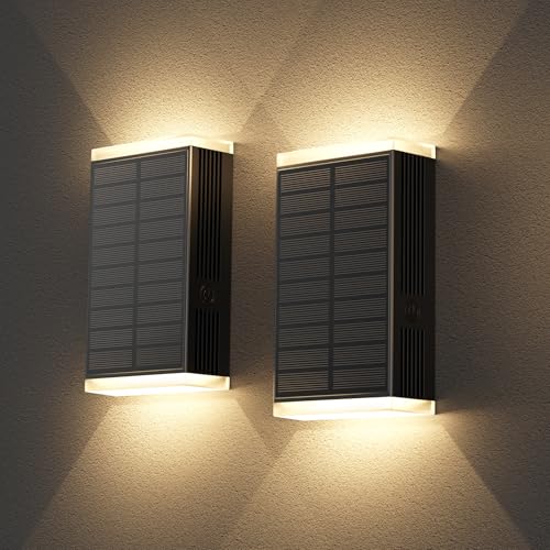 Solar Wall Light Outdoor,3000/4000/6000K 3 Modes Dusk to Dawn Lighting Wall Sconce IP67 Waterproof Up and Down Solar Lights Outdoor for House, Garage, Porch,Doorway (2 Pack) - color: 3000/4000/6000K