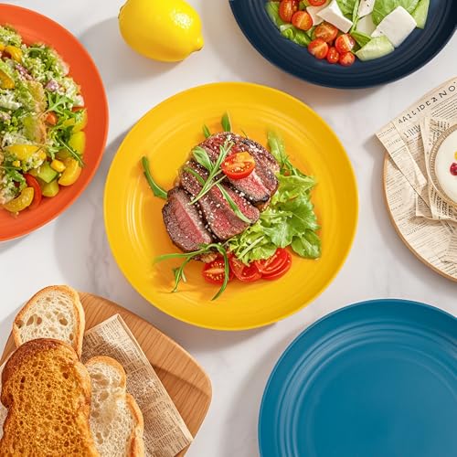 Supernal Wheat Straw Dinner Plates Reusable &Durable Plastic Plates Plastic Dinnerware 16-Pack (4 Orange, 4 Yellow, 4 Blue, 4 Dark Blue), Perfect for Dinner,Party,Outdoor Use - color: Yellow/Orange/Blue/Dark Blue