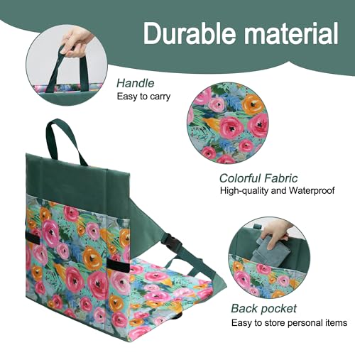 Folding Stadium Seat Cushion with Backrest, Portable Bleacher Pad for Camping,Lightweight Chair with Backrest for Outdoor Sports Concerts - color: Green Floral