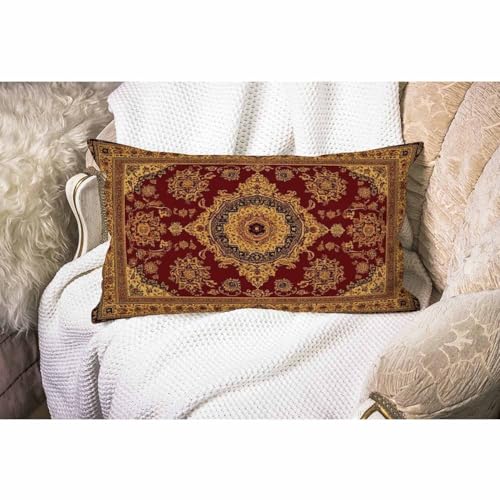 Smooffly Rug Pillow Cover Vintage Retro Boho Pillow Case Bohemian Ornament Waist Lumbar Cotton Linen Throw Pillow case Cushion Cover for Sofa Home Decorative Oblong 12x20 Inches - color: Swn20